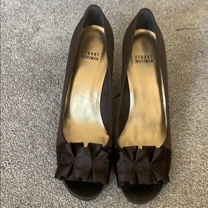 Size 9 Stuart Weitzman brown satin peep toe